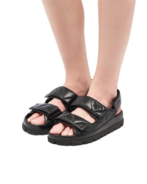 prada matelassé logo flat|Black Padded Nappa Leather Sandals .